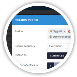 Maintain consistent activity on your social profiles with RSS publishing.